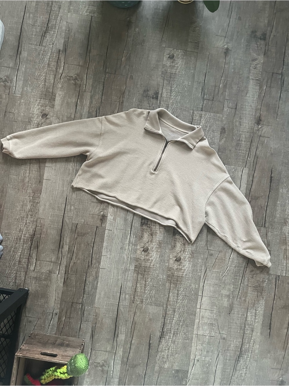 aerie Beige Cropped Quarter-Zip Pullover